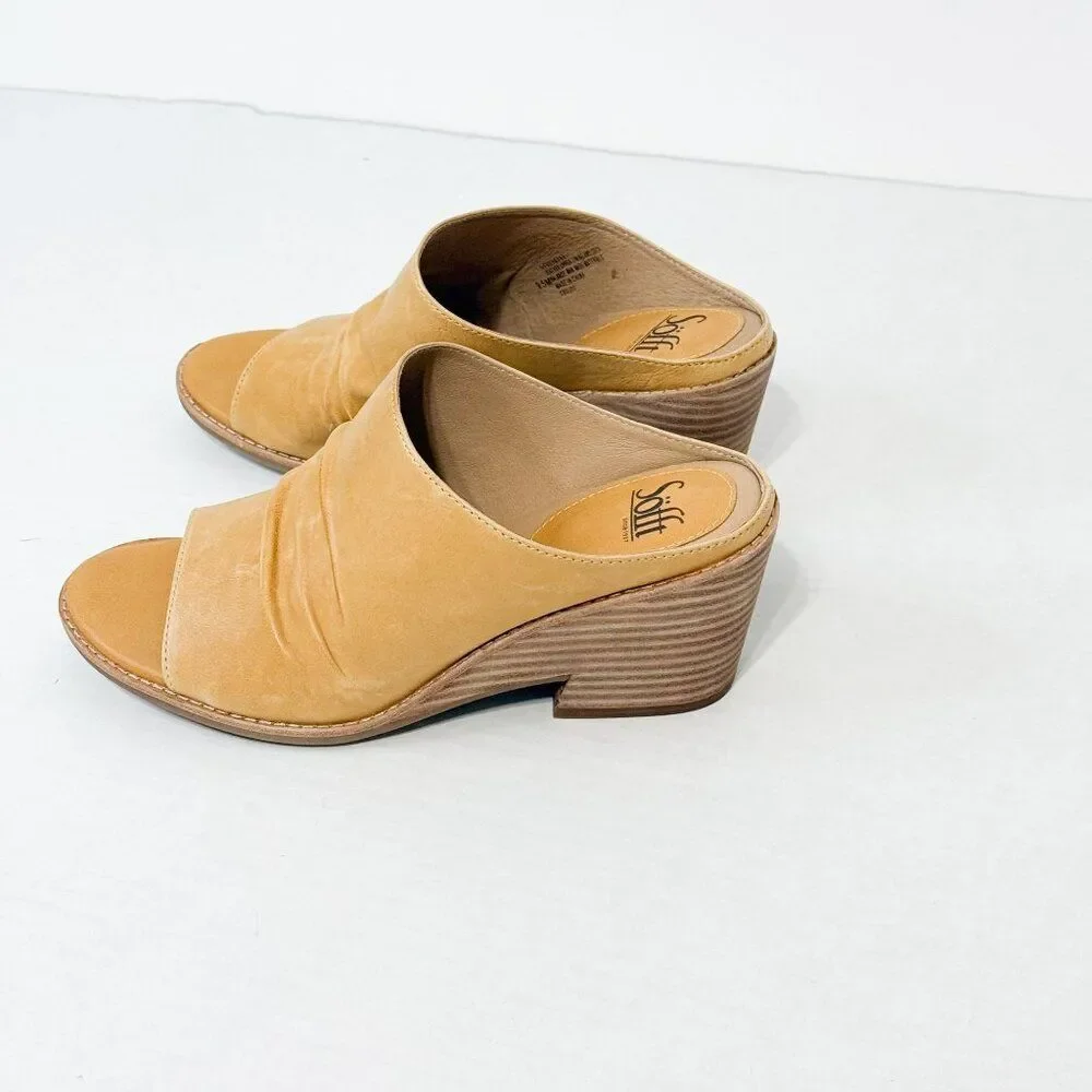 Sofft Strathmore NWB Sz 10 Soleil Yellow Luxe Italian Ruched Slide Wedge Shoes